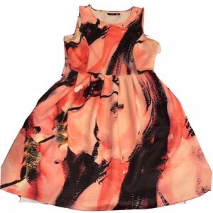 Peach Black Tank DRESS 10 Fit N Flare Poly Spandex Stretchy Pockets BEACH PARTY